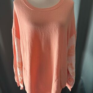 The Sweatshirt Project XL Coral Peach Pullover Sweatshirt Floral Sleeve Lightwei